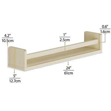 Wallniture 24" Madrid Bookshelf for Kids Room Decor Floating Bookshelves Nursery Shelves for Wall Kitchen Organization Set of 2,Natural
