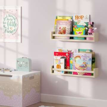 Wallniture 24" Madrid Bookshelf for Kids Room Decor Floating Bookshelves Nursery Shelves for Wall Kitchen Organization Set of 2,Natural