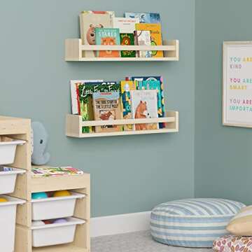 Wallniture 24" Madrid Bookshelf for Kids Room Decor Floating Bookshelves Nursery Shelves for Wall Kitchen Organization Set of 2,Natural