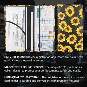 ShaggyDogz Car Registration and Insurance Card Holder with Magnetic Closure, Premium PU Leather License Registration Holder for Driver License, Insurance Card, Paperwork, Men & Women (Sunflower 2)