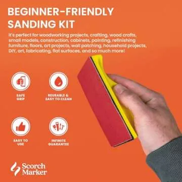 SCORCH MARKER - Hand Sander Kit, Sanding Block, with Durable Mesh Net System & Ergonomic Handle, Includes 320, 600 Grit Sandpaper, and More, Reusable for DIY Projects, Home Decor, & Crafts