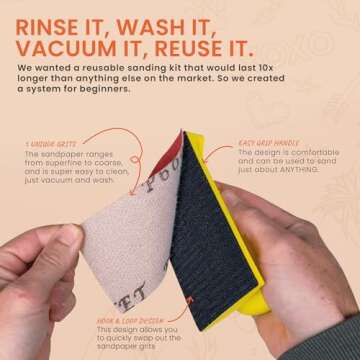 SCORCH MARKER - Hand Sander Kit, Sanding Block, with Durable Mesh Net System & Ergonomic Handle, Includes 320, 600 Grit Sandpaper, and More, Reusable for DIY Projects, Home Decor, & Crafts