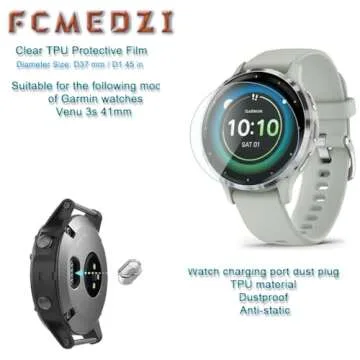 FCMEDZI Smartwatch Clear TPU Protective Film for Garmin Venu 3s Screen Protectors Bubble-Free Installation High-Definition and Charging Dust Plug（Pack of 4+4）【It's Not Glass】