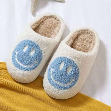 KEYUSHOP Happy Face Slippers for Kids Smile Face House Slippers Soft Plush Warm Preppy Slipper Anti-...