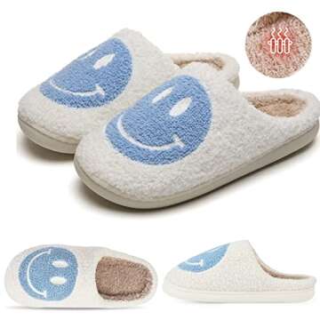 KEYUSHOP Happy Face Slippers for Kids Smile Face House Slippers Soft Plush Warm Preppy Slipper Anti-Slip Winter Fuzzy House Shoes for Toddler Girls