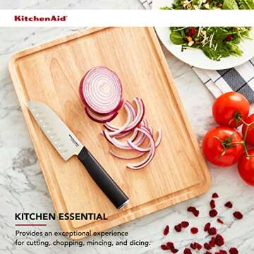 Kitchen Aid Classic Rubberwood Cutting Board with Perimeter Trench, Reversible Chopping Board, 11-in...