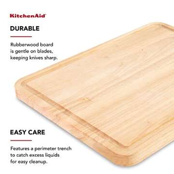 Kitchen Aid Classic Rubberwood Cutting Board with Perimeter Trench, Reversible Chopping Board, 11-inch x 14-Inch, Natural
