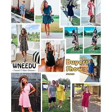 WNEEDU Women's Summer Casual T Shirt Dresses Short Sleeve Swing Dress with Pockets (L, Floral Navy Blue)