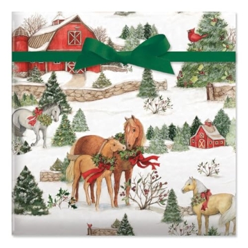Current Holiday Horses Christmas Rolled Wrapping Paper - Premium Jumbo 23-Inch x 32-Foot Gift Wrap R...