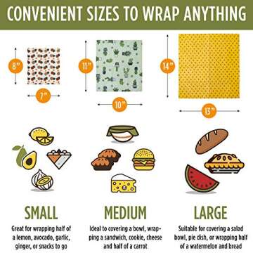 Trifecta Living Co. Versatile Beeswax Wraps,Set of 7-Fresh Food Keeper, Durable & Easily Cleaned, Su...