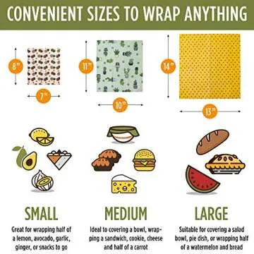 Trifecta Living Co. Versatile Beeswax Wraps,Set of 7-Fresh Food Keeper, Durable & Easily Cleaned, Su...