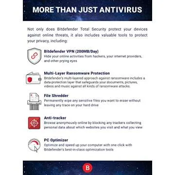Bitdefender Total Security - 5 Devices | 1 year Subscription | PC/Mac | Activation Code by email