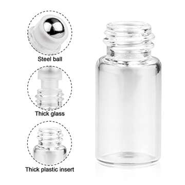 3ml Roller Bottles 20 Pcs Clear Glass Roll on Bottles Refillable Essential Oil Perfume Rollerball Bottles Container vial (gold cap)