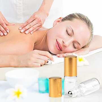 3ml Roller Bottles 20 Pcs Clear Glass Roll on Bottles Refillable Essential Oil Perfume Rollerball Bottles Container vial (gold cap)