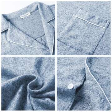 Veseacky Mens Pajamas Set Long Sleeve Soft Pajamas for Men Button Down Sleepwear Pjs Lounge Sets with Pockets (Blue,XL)