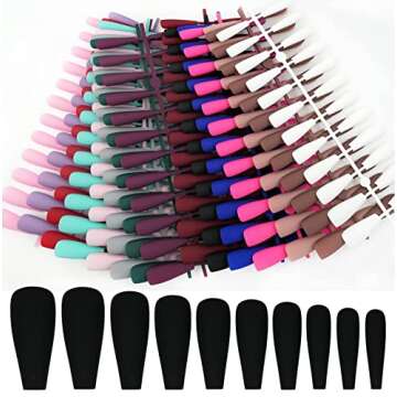 LoveOurHome 360pc Christmas Matte Coffin Press on Nails Long Black Fake Nails Press ons False Nails ...