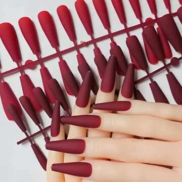 LoveOurHome 360pc Christmas Matte Coffin Press on Nails Long Black Fake Nails Press ons False Nails Full Cover Coffin Nail Tips Long Artificial Fingernails Presson on Manicure for Women Girls