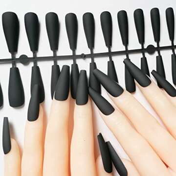 LoveOurHome 360pc Christmas Matte Coffin Press on Nails Long Black Fake Nails Press ons False Nails Full Cover Coffin Nail Tips Long Artificial Fingernails Presson on Manicure for Women Girls