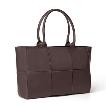 TFTOYC Woven Bag for Women,Leather Shoulder Bag Large Purse Handbag(Coffee)