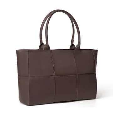 TFTOYC Woven Bag for Women,Leather Shoulder Bag Large Purse Handbag(Coffee)