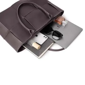 TFTOYC Woven Bag for Women,Leather Shoulder Bag Large Purse Handbag(Coffee)