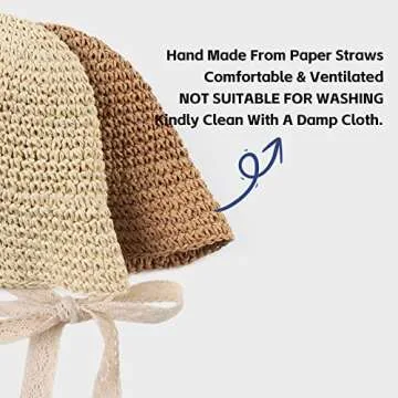 JANGANNSA Baby Girl Straw Hat Outdoor Baby Sun Protection Hats Summer Bowknot Beach Cap for Infant Toddler Girls(Lace Tie-Beige,6-24 Months)