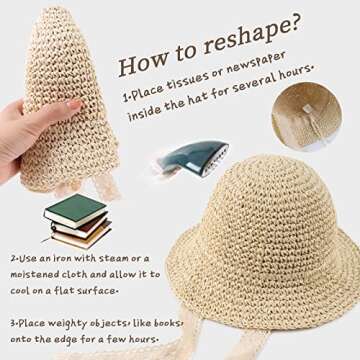 JANGANNSA Baby Girl Straw Hat Outdoor Baby Sun Protection Hats Summer Bowknot Beach Cap for Infant Toddler Girls(Lace Tie-Beige,6-24 Months)