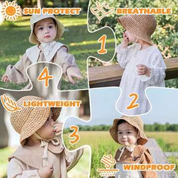 JANGANNSA Baby Girl Straw Hat Outdoor Baby Sun Protection Hats Summer Bowknot Beach Cap for Infant Toddler Girls(Lace Tie-Beige,6-24 Months)