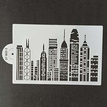 ART Kitchenware 1pcs 7.8"x 5" Skyscrapers Plastic Stencil Template for Cake Decorating Supplies Cake Border Decoration Mold Bakery Tools Semitransparent Dessert Tools ST-865-3