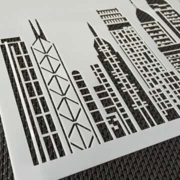 ART Kitchenware 1pcs 7.8"x 5" Skyscrapers Plastic Stencil Template for Cake Decorating Supplies Cake Border Decoration Mold Bakery Tools Semitransparent Dessert Tools ST-865-3