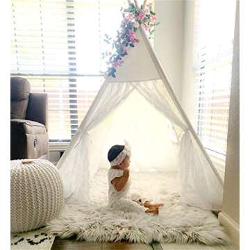 Lace Teepee for Girls, Teepee Tent for Kids Teepee Boho Teepee Tent White Teepee with 6.5Ft Rose Vine Flowers, Kids Room Decor