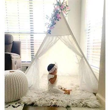 Lace Teepee for Girls, Teepee Tent for Kids Teepee Boho Teepee Tent White Teepee with 6.5Ft Rose Vine Flowers, Kids Room Decor