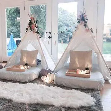 Lace Teepee for Girls, Teepee Tent for Kids Teepee Boho Teepee Tent White Teepee with 6.5Ft Rose Vine Flowers, Kids Room Decor