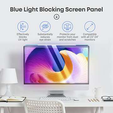Blue Light Blocking Screen Protector Panel for 23, 23.6, 23.8, 24 inch Diagonal PC Anti-UV Eye Protection Filter Film - Widescreen Laptop and Monitor Frame Hanging Type (W 21.2" X H 13.4") [1 Pack]