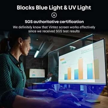 Blue Light Blocking Screen Protector Panel for 23, 23.6, 23.8, 24 inch Diagonal PC Anti-UV Eye Protection Filter Film - Widescreen Laptop and Monitor Frame Hanging Type (W 21.2" X H 13.4") [1 Pack]