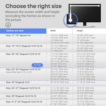 Blue Light Blocking Screen Protector Panel for 23, 23.6, 23.8, 24 inch Diagonal PC Anti-UV Eye Protection Filter Film - Widescreen Laptop and Monitor Frame Hanging Type (W 21.2" X H 13.4") [1 Pack]