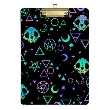 Yasala Acrylic Clipboard Spooky Skull Magic Moon Star Sign A4 Letter Size Standard Clip Board with Golden Metal Low Profile Clip Back to School 9" × 12.5"