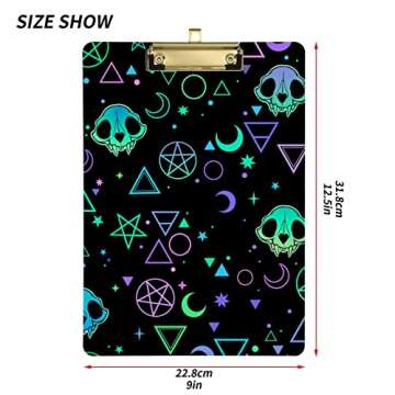 Yasala Acrylic Clipboard Spooky Skull Magic Moon Star Sign A4 Letter Size Standard Clip Board with Golden Metal Low Profile Clip Back to School 9" × 12.5"