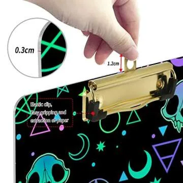 Yasala Acrylic Clipboard Spooky Skull Magic Moon Star Sign A4 Letter Size Standard Clip Board with Golden Metal Low Profile Clip Back to School 9" × 12.5"