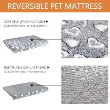 VANKEAN Reversible Cool and Warm Dog Bed Mat for Crates - Stylish Pad With Waterproof Inner Linings and Removable Machine Washable Cover, Firm Support for Small to XX-Large Dogs, Grey