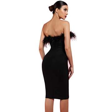 Whoinshop Women's Sexy Off Shoulder Feather Bandage Evening Club Party Dress
