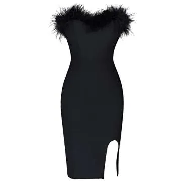 Whoinshop Off Shoulder Feather Party Dress for Elegance