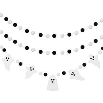Chic Halloween Ghost Pom Pom Ball Garlands for Decor