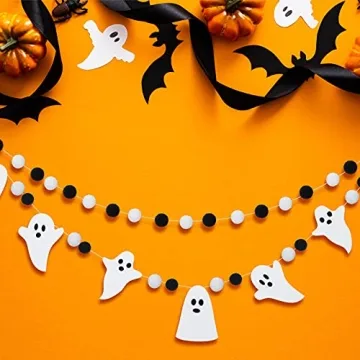 Chic Halloween Ghost Pom Pom Ball Garlands for Decor