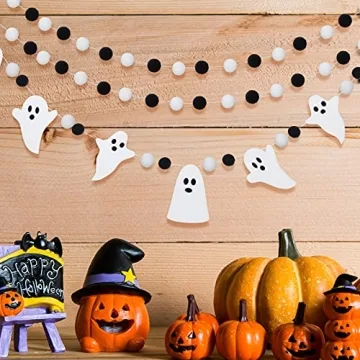 Chic Halloween Ghost Pom Pom Ball Garlands for Decor