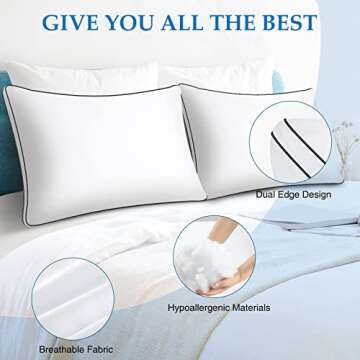 DolceLuna Pillows Queen Size Set of 2, Bed Pillows for Sleeping 2 Pack, Queen Pillows Down Alternati...