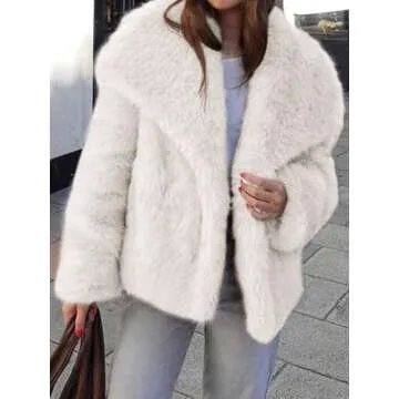 Cicy Bell Womens Faux Fur Coat Winter Shaggy Casual Oversized Lapel Jackets Warm Fuzzy Outerwear