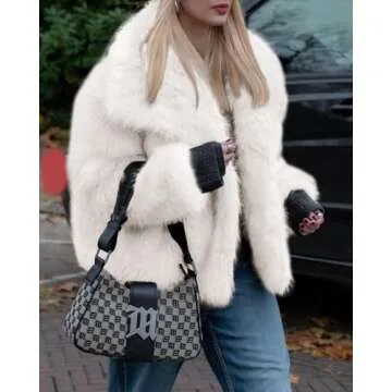 Cicy Bell Womens Faux Fur Coat Winter Shaggy Casual Oversized Lapel Jackets Warm Fuzzy Outerwear