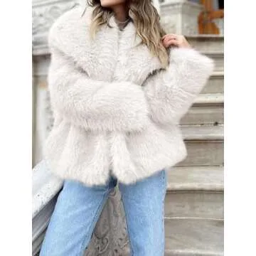 Cicy Bell Womens Faux Fur Coat Winter Shaggy Casual Oversized Lapel Jackets Warm Fuzzy Outerwear