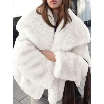 Cicy Bell Womens Faux Fur Coat Winter Shaggy Casual Oversized Lapel Jackets Warm Fuzzy Outerwear